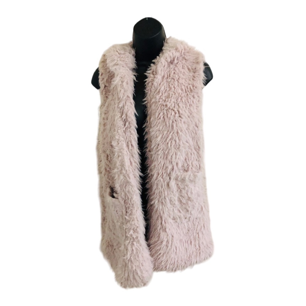 Ashley by 26 international lavender lilac shaggy faux fur hooded open‎ vest coat